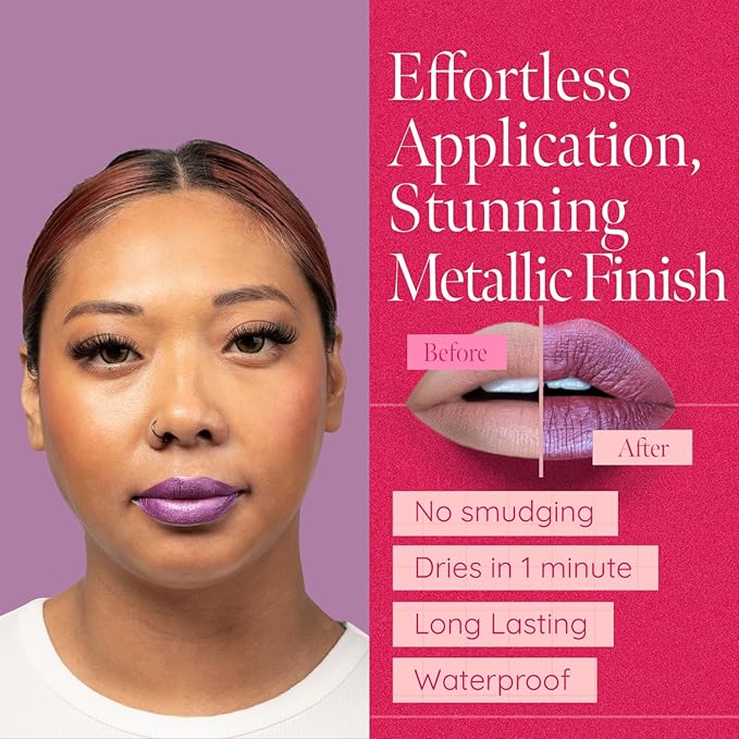 Aromi Sugared Mauve Metallic Liquid Lipstick, Purple Pink Lip Color with Shimmery Finish, Raspberry Mulberry Lipstick, Long-Lasting, Smudge Proof (Sugared Mauve)