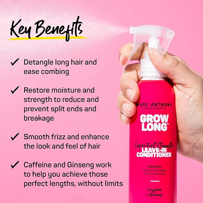 Marc Anthony Leave-In Conditioner Spray & Detangler, Grow Long Biotin, 2-pack - Anti-Frizz Deep Conditioner For Split Ends & Breakage - Vitamin E, Caffeine & Ginseng for Curly, Dry & Damaged Hair