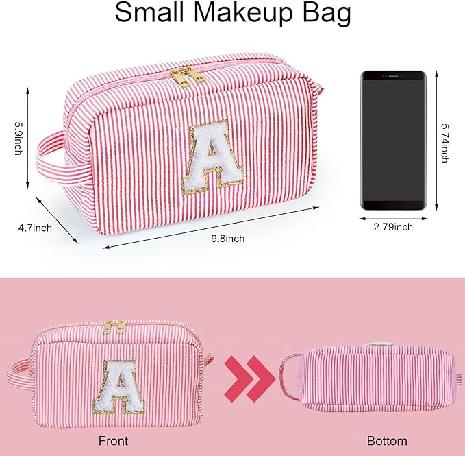 YOOLIFE Makeup Bag for Women - Monogram Cute Initial Pink Makeup Bags Cosmetic Toiletry Pouch Make Up Case for Women Her Best Friend Friendship Sister Teacher, Personalized Birthday Gifts for Women K