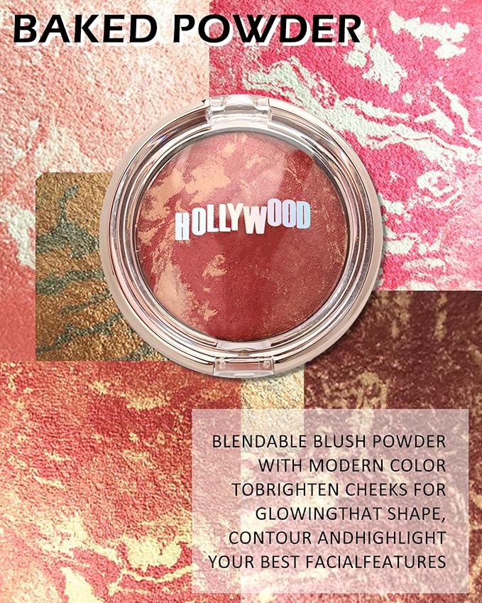 Baked Blush, Lighting Glow Marbleized Blush Powder Palette, Cruelty-Free Powder Blusher, Eyeshadow & Highlight for a Lightweight Shimmery Satin Face Makeup, Gift for Women (0.49Ounce)-01#Peachy