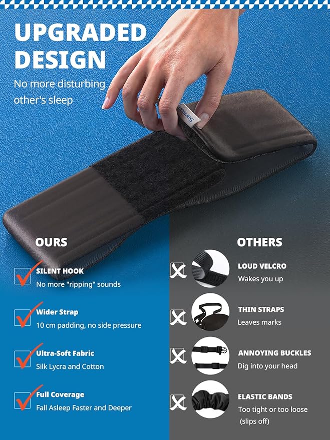 Sleep Mask, Eye Mask for Sleeping, Upgrade Ultra-Soft Blackout Eye Cover for Women Men, Wider Adjustable Strap for Side Sleeper, Travel, Nap, Yoga, Relief Eye, Blue