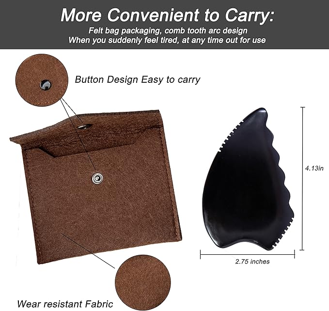 Gua Sha Facial Massage Tools, Gua Sha Scraping Tools for Face, Bian Stone Traditional Massage Tool Traditional Scraper Tool Black (Felt Bag)