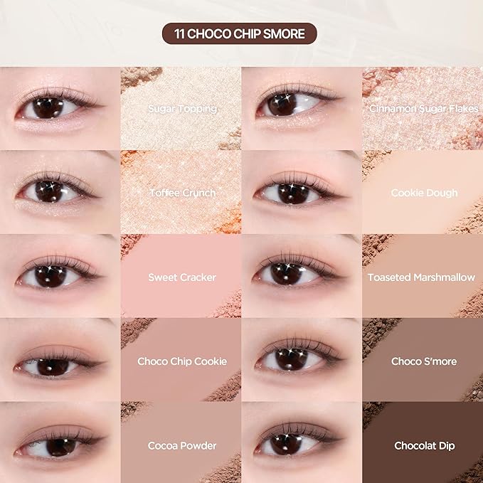 lilybyred Mood Keyboard | 10-Shade Korean Eyeshadow Palette, Highly Pigmented, Matte, Shimmer & Jelly Glitter, Smooth. Blendable, Long-Lasting, Dome-Shaped Design, 0.38 oz. (11 Chocolate Chip Smore)