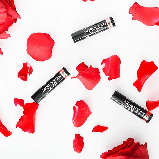 Moroccan Magic Organic Rose Lip Balm 3 Pack | Ultra-Hydrating Argan & Essential Oil Lip Moisturizer + Vitamin E | Natural Chapstick for Dry Lips | Smooth, Non-Toxic | Organic Lip Balm