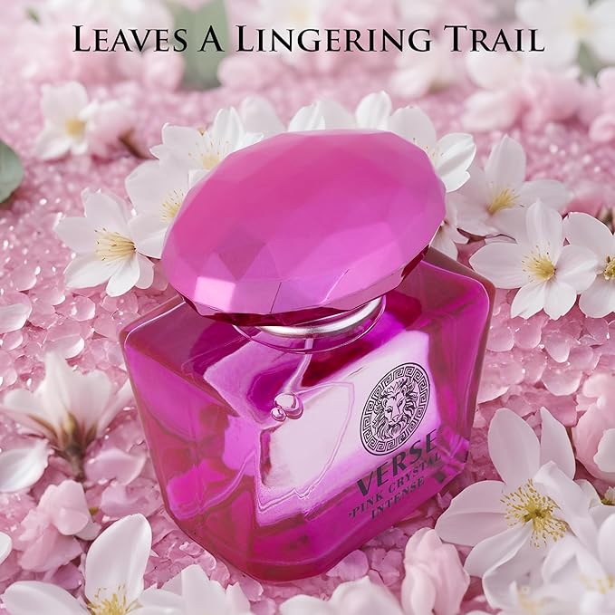 Verse Pink Crystal Intense for Women 3.4 fl Oz - Fruity & Floral Scents of Raspberry, Peony, Magnolia & Lotus Flowers - Base Notes of Amber, Vibrant Musk & Deep Mahogany Wood - Elegant 100ml Bottle