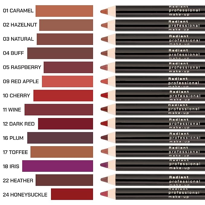 Radiant Professional Waterproof Lip Liner Pencil - Long Lasting Lip Liner for Defined Lips - Soft & Creamy Lipliner with Vitamin E - 1.20 gr, (16 PLUM)