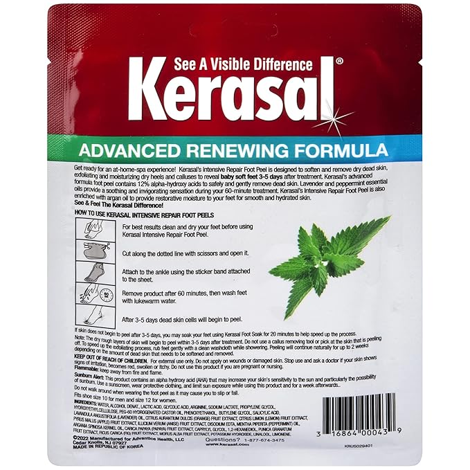 Kerasal Intensive Foot Repair, Skin Healing Ointment for Cracked Heels and Dry Feet, 1 Oz and Kerasal Intensive Repair Foot Peel for Dry Feet, 2 Pairs