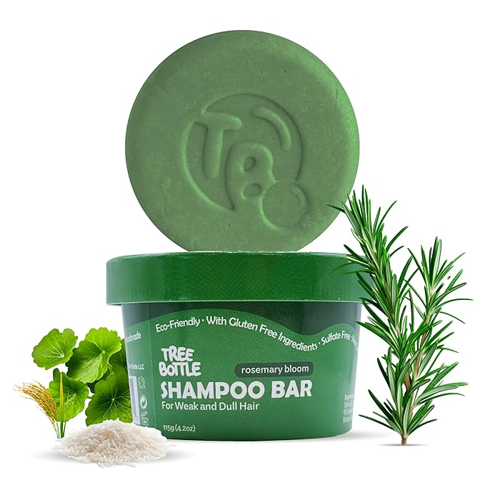 Tree Bottle Rice Water + Rosemary Shampoo Bar for Volumizing & Fuller Hair with Centella Asiatica Extract - Shampoo for Women and Men - Free of Parabens & Sulfates - Made in USA - 4.5oz