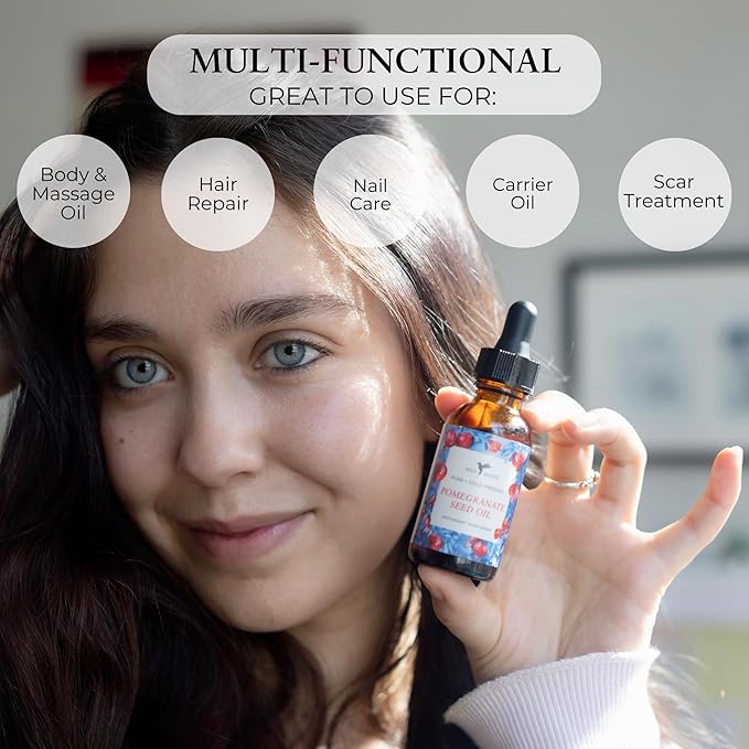 Pomegranate Seed Oil - Pure, Cold Pressed, Unrefined - Organic Body Oil - Antioxidant Serum for Face, Hair, Skin and Nails - Natural Moisturizer & Scar Treatment - 1 oz