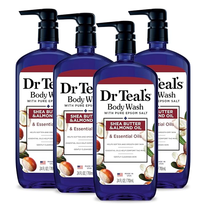 Dr Teal's Body Wash with Pure Epsom Salt, with Shea Butter & Almond Oil, 24 fl oz (Pack of 4)