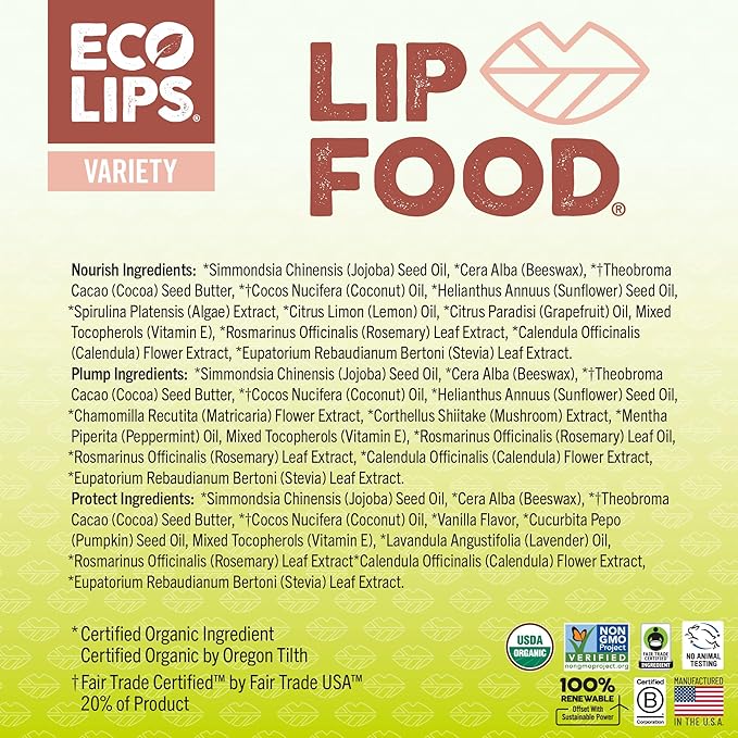 Eco Lips Lip Food - Nutrient Dense & Organic Lip Balm (Nourish, Plump and Protect)