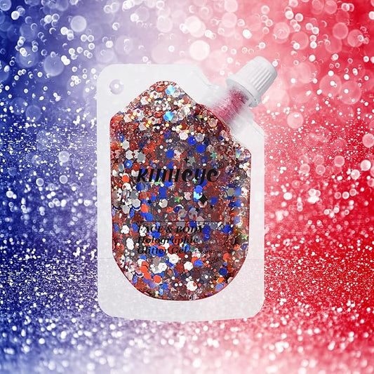 Holographic Face Glitter Gel Body Shimmer Makeup for for Hair, Face, Clavicle, Arm, Nail, Eyeshadow, Long Lasting Waterproof Mermaid Sequins Party Glitter for Rave Festival (USA Pride Body Glitter)