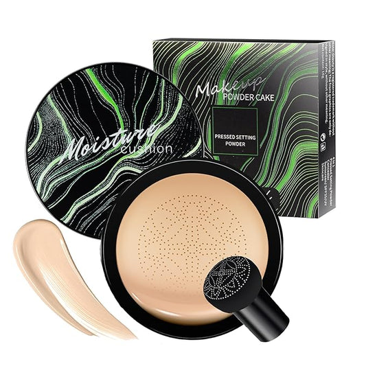 Air Cushion CC Cream Foundation - Mushroom Head BB Cream Concealer Makeup Base Moisturizing & Long-Lasting for All Skin Types and Even Color Correcting (Buff Beige)