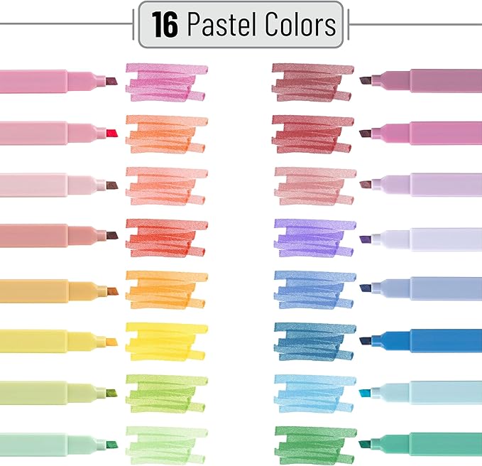 Mr. Pen- Aesthetic Highlighters, 16 pcs, Chisel Tip, Assorted Colors, No Bleed Bible Highlighter Pastel