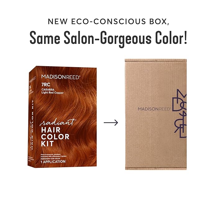 Madison Reed Radiant Hair Color Kit | 7RC Light Red Copper (Carrara Crimson) for 100% Gray Hair Coverage | Salon Quality Permanent Hair Dye | PPD-Free & Ammonia-Free | (Packaging May Vary) 1 Pack