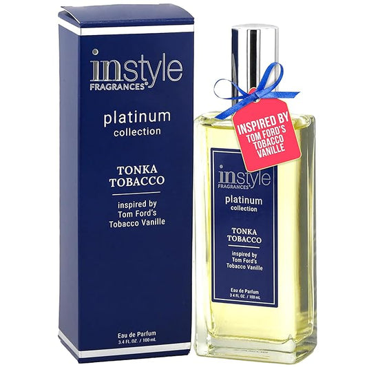 Instyle Fragrances, Platinum Collection, Tonka Tobacco, Inspired by Tom Ford's Tobacco Vanille, Unisex Eau de Parfum, CLEAN, Vegan, Paraben-Free, Never Tested on Animals, 3.4 Fluid Ounces