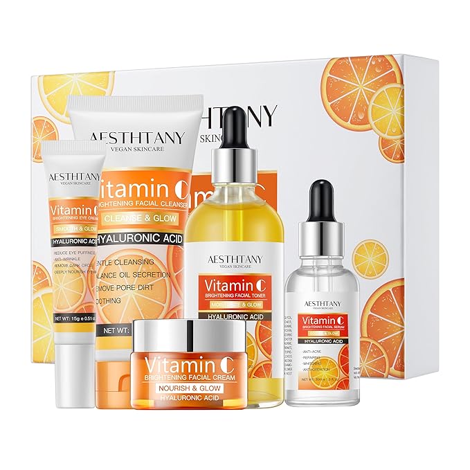 Vitamin C Skin Care Set with Moisturizing Hyaluronic Acid for Face Beauty Gift Set 5PCS