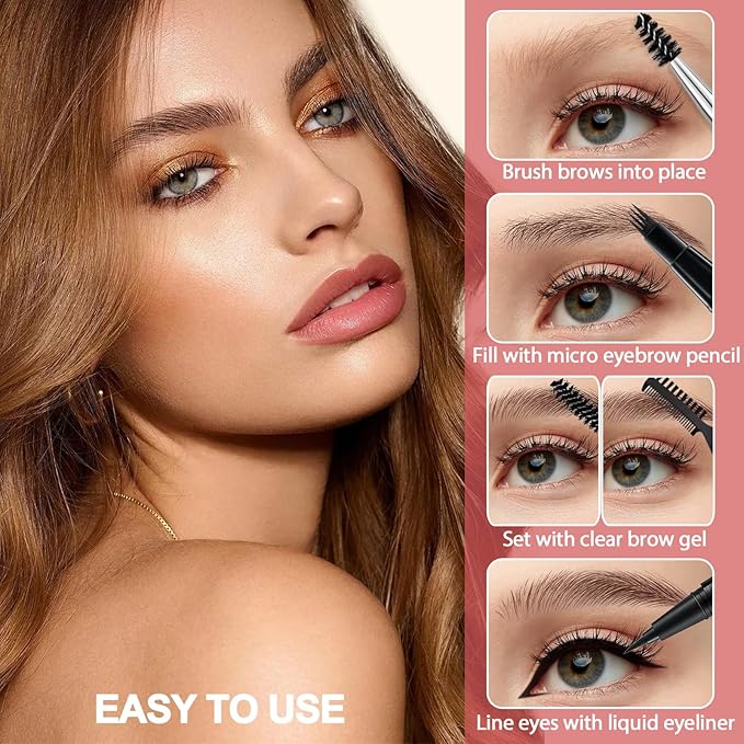 Eyebrow Pencil Kit, with Microblading Eyebrow Pen, Eyebrow Gel, Eyeliner, Eyebrow Brush, Eyebrow Pencils for Women, Waterproof, Smudge Proof, Long Lasting Makeup Formula - Gray
