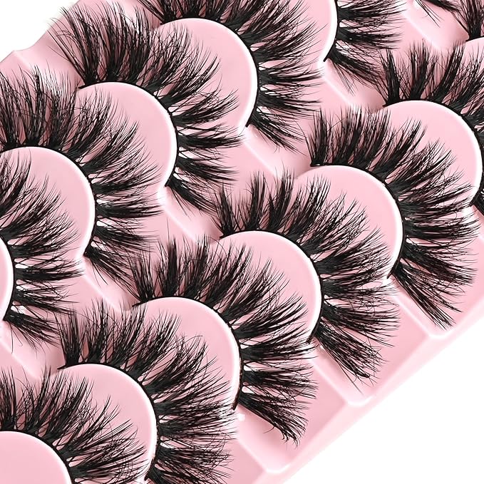 FARRED Lashes Cat Eye False Eyelashes Fluffy Wispy Lash Strips Natural Voume Fake Eyelash Mink Eye Lashes Natural Looking 7 Pairs Full Short Strip Pestañas Set Small Cateye Easy Lashes for Beginners