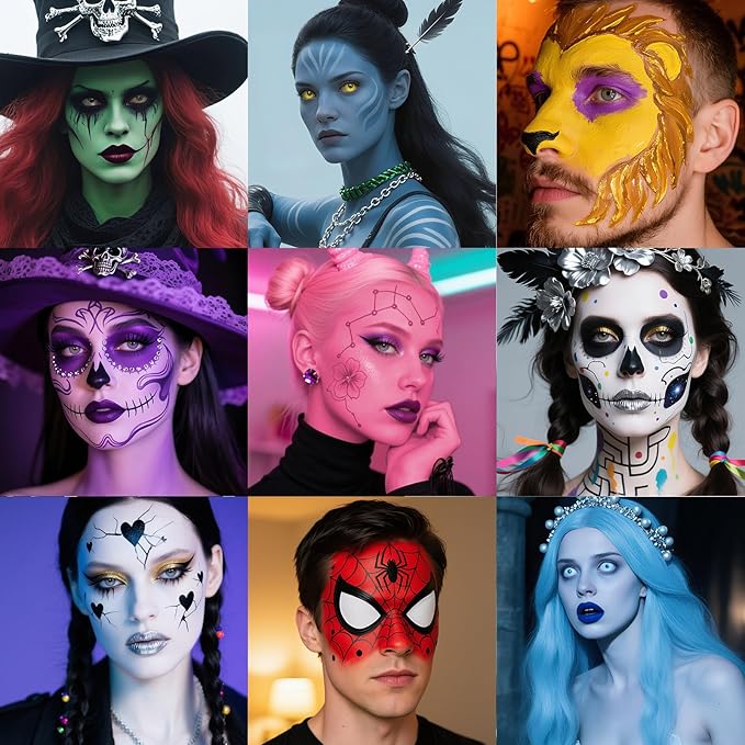 14 Colors Face Body Painting Kit, Full Coverage Water Based Face Paint Set for Cosplay Skull Joker Zombie Vampire, Highly Pigmented Body Paint Cream for Adult Carnival Halloween SFX Makeup