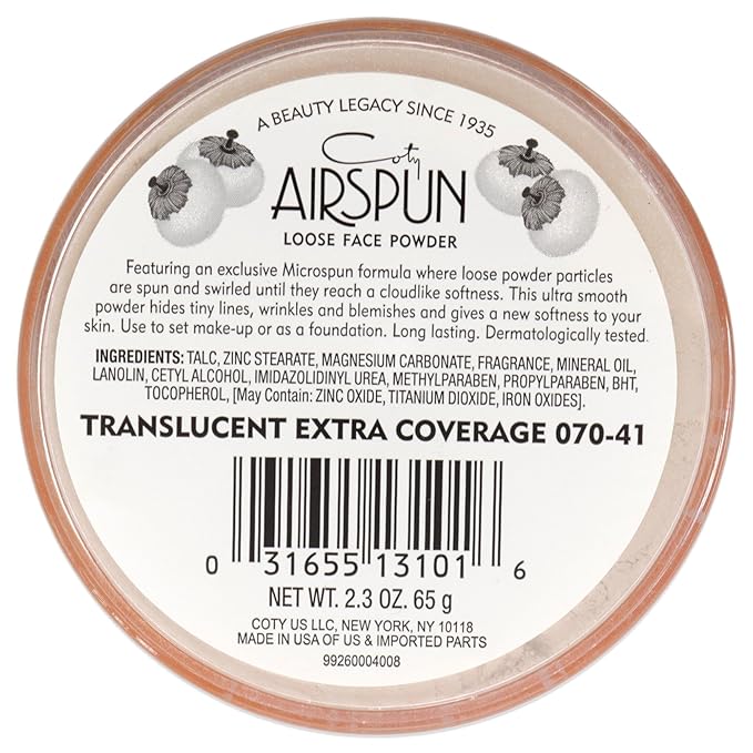 Coty Airspun Face Powder, Translucent Extra Coverage, 2.3 Ounce, Pack of 1