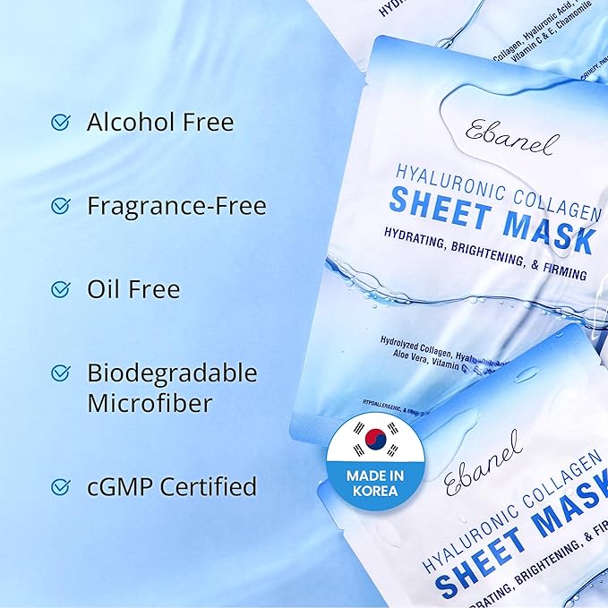 Ebanel 20 Pack Collagen Face Mask with Hyaluronic Acid, Vitamin C, Peptide, Aloe, Instant Brightening Hydrating Face Masks Skincare Korean Sheet Mask, Skin Firming, Lifting Anti Aging Facial Masks