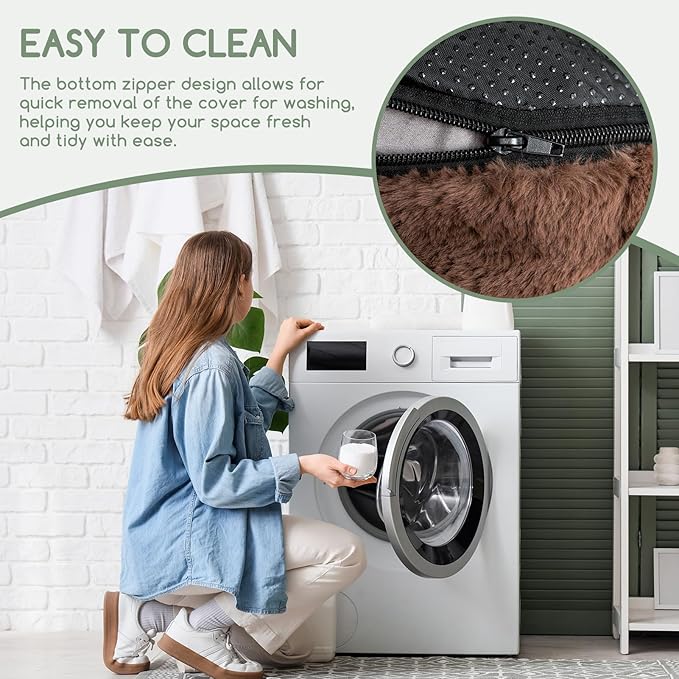 HIGOGOGO Pouf Stuffed Ottoman Round Modern Foam Filled Foot Rest Chair Decorative Poufs 20 x 15 Inches Fluffy Boho Comfy Stool for Living Room, Brown