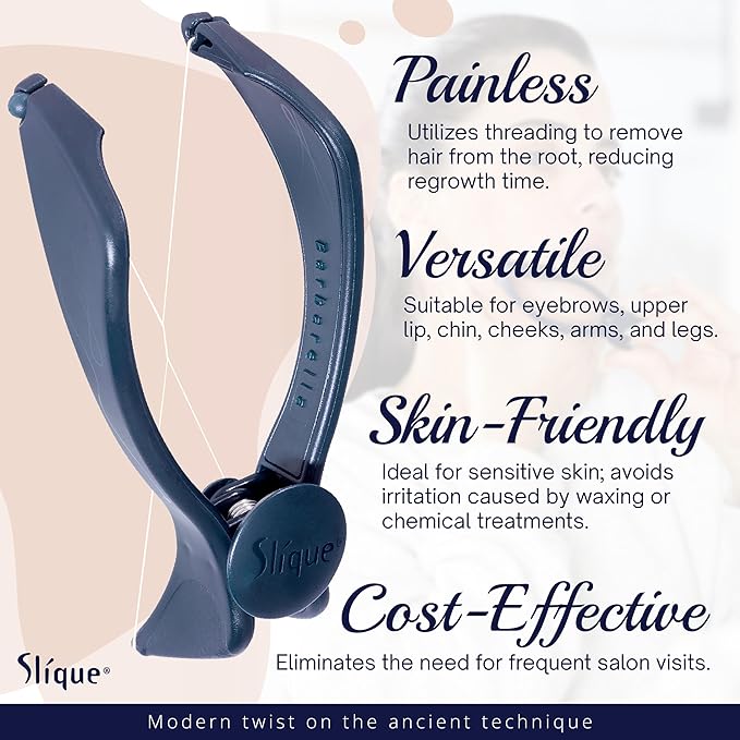 Original Slique Hair Removal Threading Epilator – Facial Hair Remover for Women – Includes 5 Replacement Threads – Easy to Use for Eyebrows, Upper Lip, Cheeks & More – Compact & Travel-Friendly