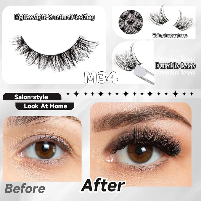 Lash Clusters 168pcs Manga Lash Extension Kit Curly 10-18mm Cluster Eyelash Extensions Natural Lash with Bond and Seal-M34+M35（Volume+Natural）