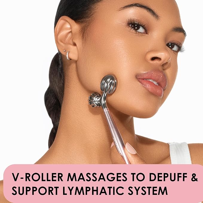 JAPONESQUE SKINTherapy Contouring Facial Tool V Roller for Lymphatic Drainage, Facial Massage, Relieves Tension and Improves Absorption of Skin Care Products