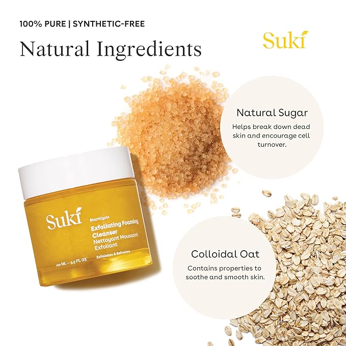Face Scrub Exfoliating Face Wash | Suki Skincare Exfoliate Foaming Cleanser, Gentle Daily Scrub with Colloidal Oat & Raw Sugar, Natural Deep Pore Cleaner & Microdermabrasion Facial Exfoliator 3.38 oz