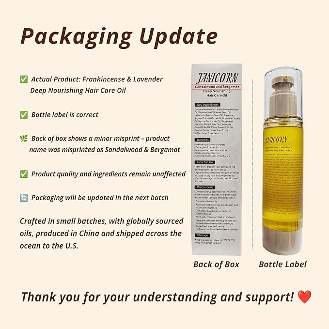 Leave-In Hair Oil with Frankincense & Lavender – Natural Essential Oil Aroma, Deep Nourishment & Frizz Control for Dry, Damaged Hair – Lightweight No-Rinse Oil, 3.4 fl oz (100ml)