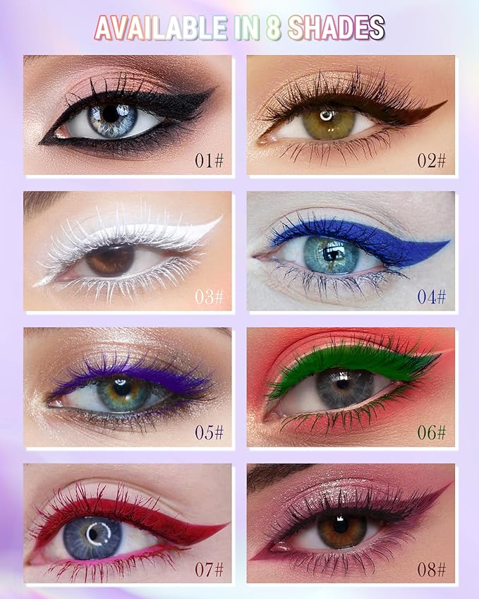 Burgundy Mascara Liquid Eyeliner Set,Update Longlasting Waterproof Color Eye Liner Pen, 5D Silk Fiber Colored Mascara Volume and Length, Christmas Party Stage Use Eye Makeup Gift Kit for Women Girl-08