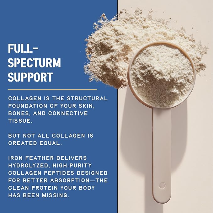 Iron Feather Collagen Powder | Vanilla | Multi-Collagen Protein with Vitamin C | Supports Joints, Tendons, Recovery, Skin, Hair and Nails | 10g Protein per Scoop | Clean and Functional Nutrition