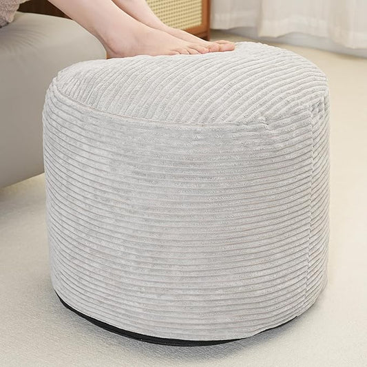 Pouf Ottoman Stuffed Round Modern Foam Filled Foot Rest Poufs for Living Room Chair Decorative 20 X 15 Inches Fluffy Pouf Foot Stool Storage Ottoman, Grey