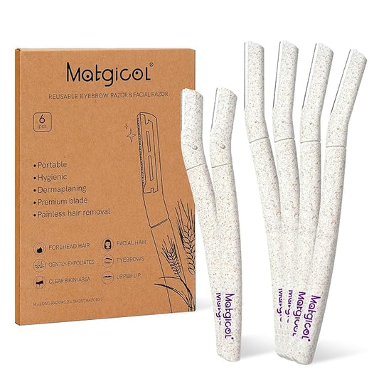 Eco-Friendly Women's Dermaplaning Razor - Multipurpose Exfoliating Tool with Anti-Cut Blades & Biodegradable Handle for Silky Skin & Perfect Brows (Beige)