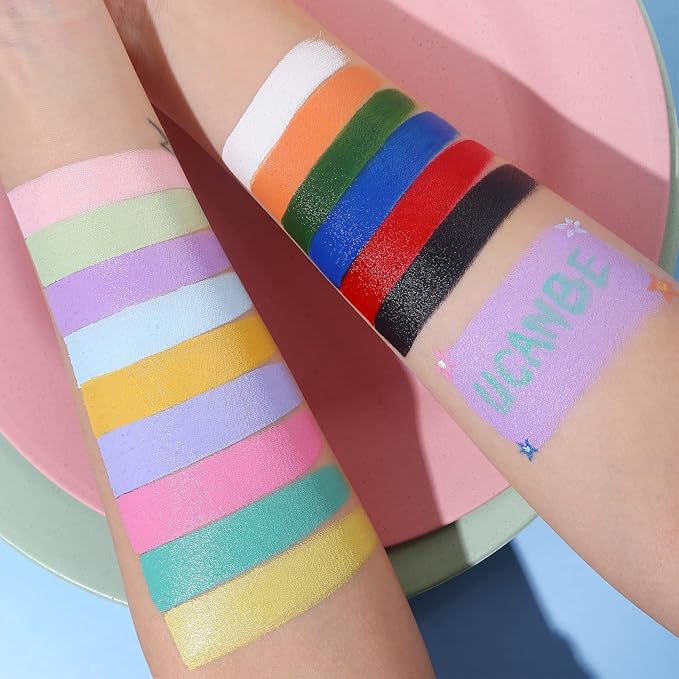 UCANBE Face Body Paint Oil, 15 Macaron Colors Professional Makeup Palette - Non Toxic Hypoallergenic Safe Facepaint for Halloween, Cosplay Costumes, Parties and Festivals