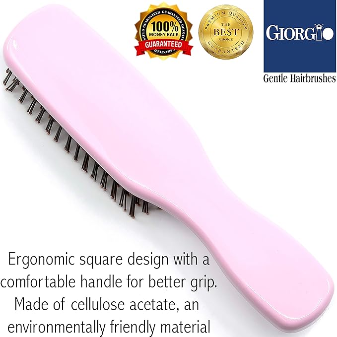 Giorgio Gentle Detangler Hair Brush for Men and Women with Dual Length Bristles, Good for Fine Hairs, Scalp Massager, Soft Bristles for Sensitive Scalp, Travel Size for All Hair Types, Wet or Dry