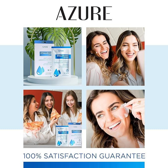 AZURE Hyaluronic & Retinol Anti Aging Under Eye Pads- Moisturizing & Rejuvenating Eye Mask Patches - Reduces Fine Lines, Wrinkles, Dark Circles & Puffiness - Skin Care Made in Korea - 10 Pairs