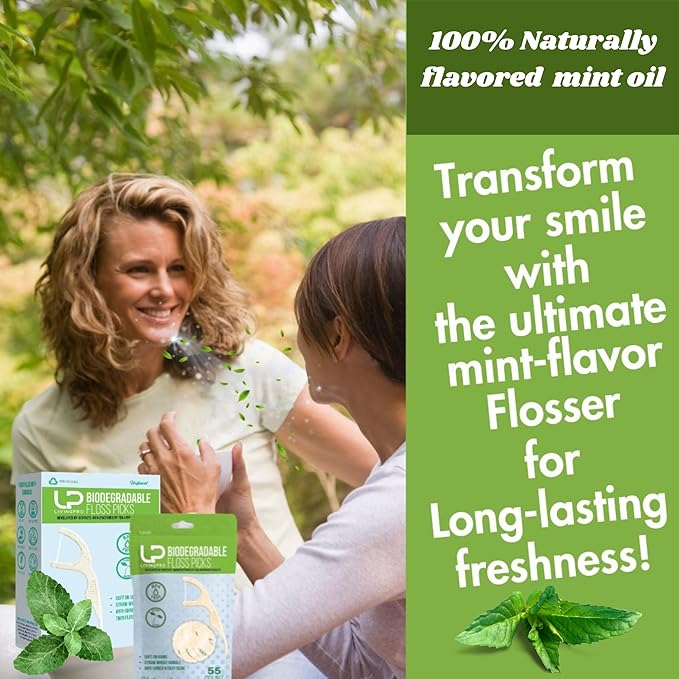 Plant Based Naturally Mint Infused Floss Picks(220pcs) with Travel Case | Biodegradable Straw Wheat Handle | Thin Single Thread Flosser, Shred-Resistant- Easy Glide for Plaque Removal & Gentle on Gum