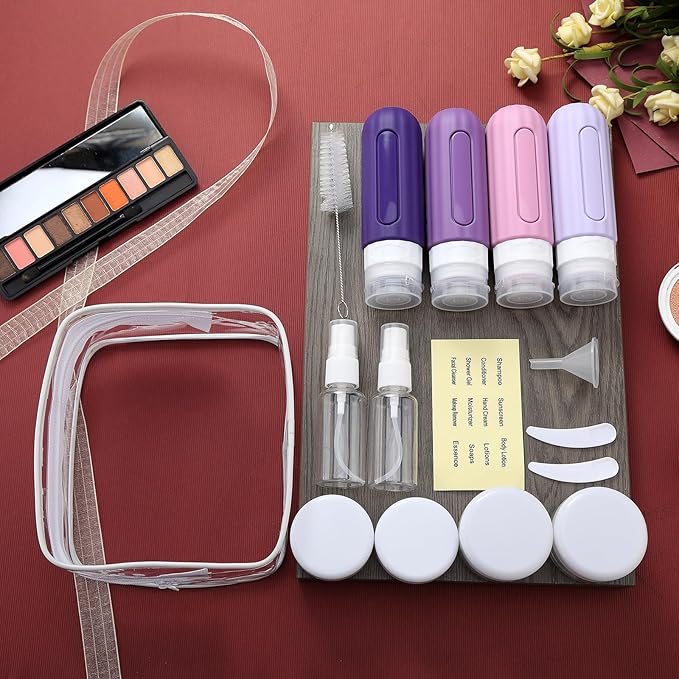 16 Pack Travel Bottles for Toiletries, Leakproof Travel Containers for Toiletries, TSA Approved Silicone Travel Accessories Squeezable Refillable 3oz for Shampoo Conditioner Lotion