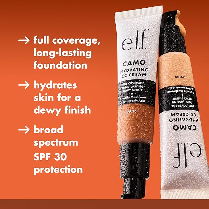 e.l.f. Hydrating Camo CC Cream, SPF 30, Color Correcting Full Coverage Foundation For A Dewy Finish, Vegan & Cruelty-Free, Rich 610 N (Pack of 2)