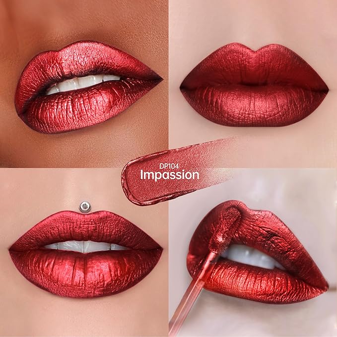 3Pc Lipsticks Set for Women Metallic Lipstick Long Lasting Dark Red Pink Burgundy Lip Gloss, Metal Shine Lightweight Hydrating Full Coverage Lip Color, DP101/104/108