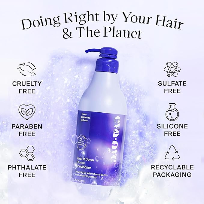Eva NYC Tone It Down Purple Conditioner for Blonde & Color-Treated Hair, Eliminates Brassy Yellow Tones, Hair Moisturizer, 1L