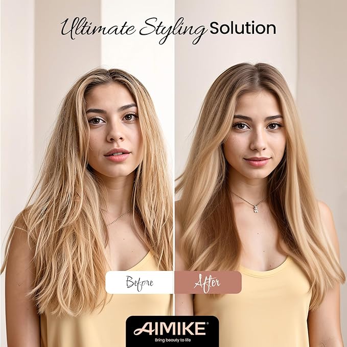 AIMIKE Nano Ionic Tech Small Round Brush, Ceramic Round Brush for Blow Drying, Styling and Boost Volume, Natural Wood Round Hair Brush, One Piece Design - 1.4 Inch/35mm