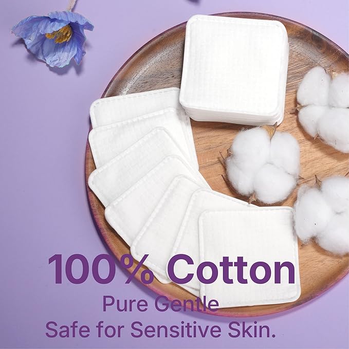 100% Cotton Pads 140PCS, 3x3 Inch Extra Large Triple-Layer Makeup Remover Pads, Soft Lint-Free Cotton Pads for Face Cleansing & Skincare
