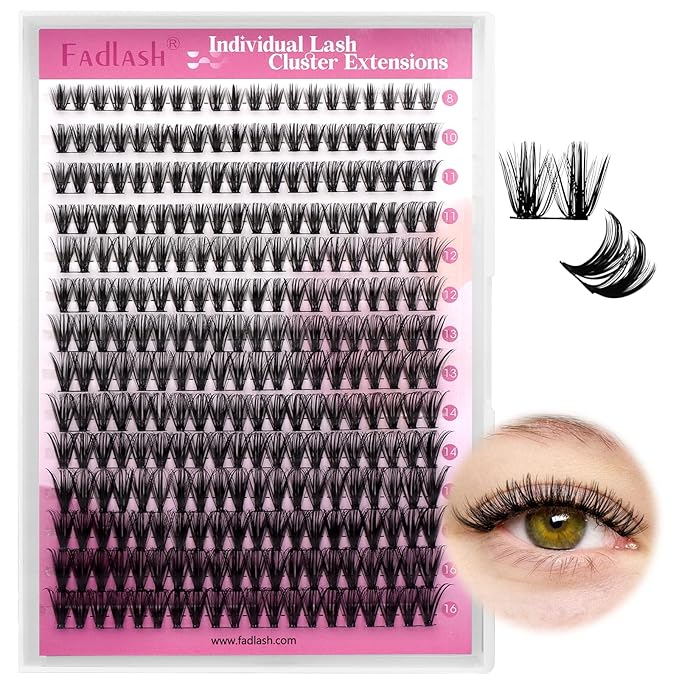 FADLASH Lash Clusters Wispy Eyelash Clusters 40D Natural Individual Lashes 8-16 mm and Waterproof Cluster Eyelash Extensions with Soft Thin Band