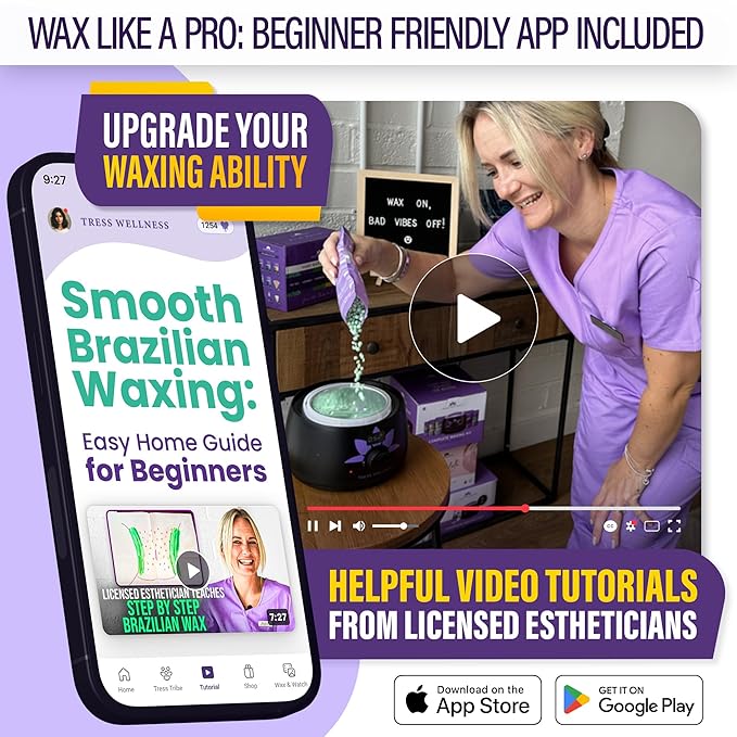 Tress Wellness Waxing Kit for Sensitive Skin – Safe for Face & Skin, Prep & Aftercare Spray, Easy to Use – At-Home Kit for Face, Bikini, Brazilian & Full Body - Digital Display, Black Purple Flower