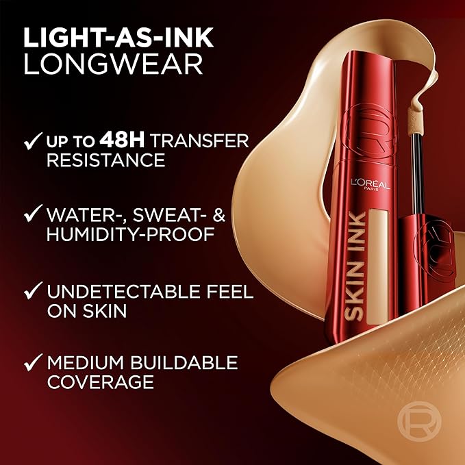 L'Oreal Paris Infallible Skin Ink 2-in-1 Foundation Concealer Hybrid Face Makeup, up to 48HR Transfer-Resistant with Buildable Light to Full Coverage, 318 Tan Cool