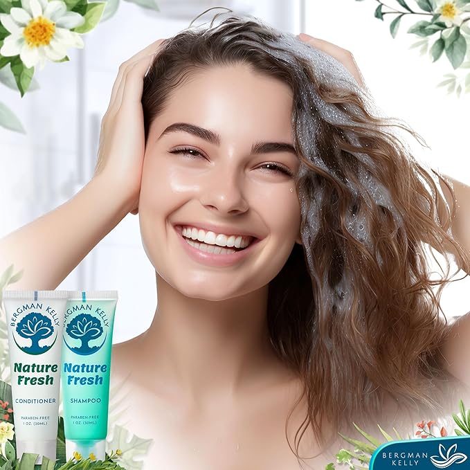 Bergman Kelly - Travel Shampoo and Conditioner Set - 1 fl oz, 100 Pieces, Nature Fresh - Delight Your Guests with Refreshing & Soothing Hotel Toiletries and Guest Hospitality in Bulk